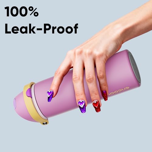 Image of Insulated Water Bottle with Straw - Encool Stainless Steel Water Bottle with Push Button Lid, Leak-Proof & BPA-Free, Keeps Cold for 24 Hours for Sports, Travel, Gym (24 oz, Light Orchid-Fuchsia)