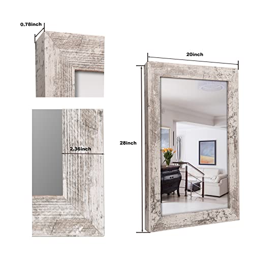 Syndra Rectangular Mirror with Frame Rustic 20x28‘’ Wall Mounted Rustic Vanity Mirror with Large Wood Frame Farmhouse Bathroom Mirror, for Bedroom, Living Room, Entryway Wall Decor(White) - Image 3