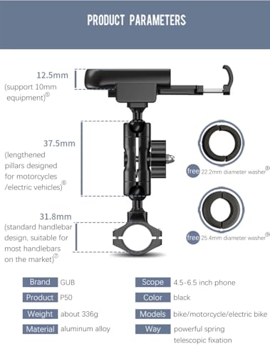 GUB P50 Bicycle & Motorcycle Universal Bike Handlebar Phone Mount Holder Adjustable Phone Mount