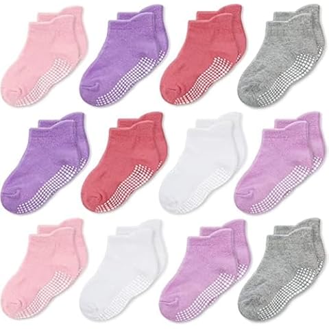 CozyWay Non-Slip Ankle Style Socks with Grippers - 12 Pack for Baby Boys and Girls, Assorted Colors, 1-3 Years - Toddler Socks with Grippers - Toddler Grip Socks - Toddler Ankle Socks Cover