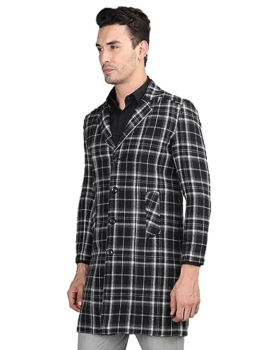 Image of CHKOKKO Men Wool Blend Stylish Long Winter Coat Single Breasted Thigh Length Overcoat With Elegant Spread Collar & Practical Front Side Pockets For Formal Or Semi-Formal Occasions