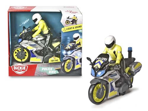 Dickie Toys Polizeimotorrad Kinderspielzeug (17 cm) - Yamaha Polizei Spielzeug mit Figur, Blaulicht & Sirene, Friktionsantrieb, Fahrzeuge ab 3 Jahren - 203712018