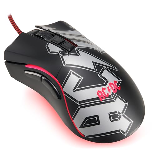 SUBSONIC AC/DC Wired Gaming Mouse - 7200 Dpi Optical Sensor Gaming Mouse - Ergonomic Shape - 7 Programmable Buttons - Officially Licensed Gift