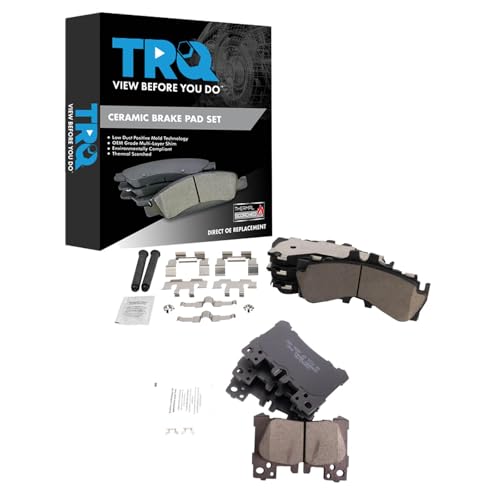 TRQ Front and Rear Brake Pad Set Ceramic Hardware Compatible with 2018-2019 Lexus LC500 2018-2019 LC500h 2018-2019 LS500 2019 LS500h