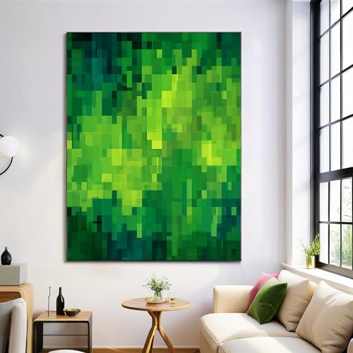 Cuadros estilo pixel art para decorar paredes vacías con bloques verdes modernos
