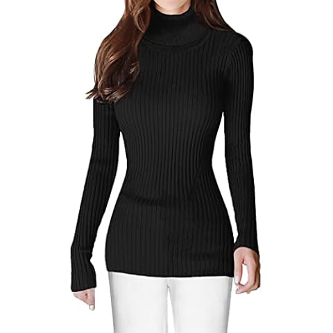 v28 Women Stretchable Turtleneck Knit Long Sleeve Slim Fit Sweater (M,Black) Cover