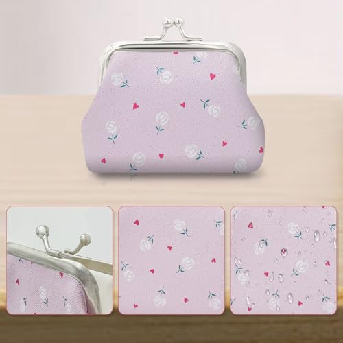 Coin Purse 2 Pieces, Mini Purse for Women and Girls, Colorful and Double Side Coin Wallet with Kiss Lock Clasp Closure for Keys, Coin, Lipstick(Pink and White)3