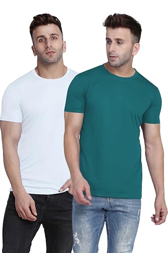 Image of TQH Men Dri Fit Polyester Half Sleeve Round Neck Multicolor t Shirts - Combo Set of 2