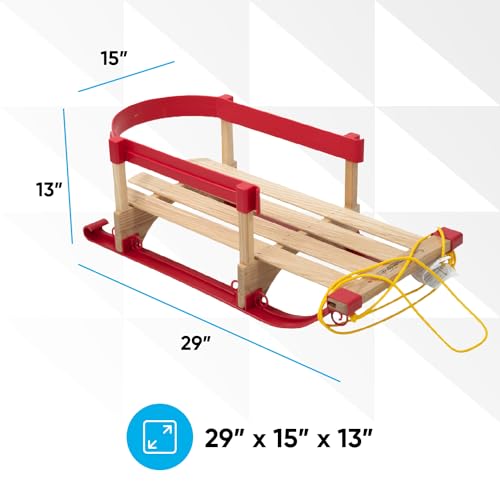 Image of Superio Children Wooden Sled, Snow Sled for Toddlers, Kids Sleigh with Pull Ropes and Cushion, Baby Sled