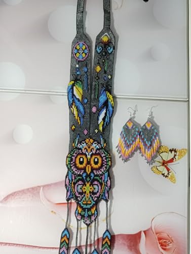 Collar gerdan de búho ucraniano y pendientes artesanales de cuentas multicolor 4