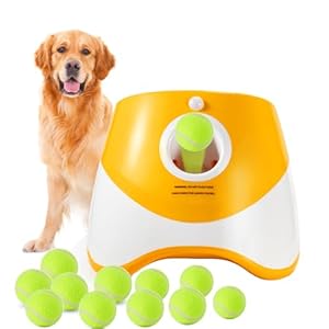 DLPIN Automatic Dog Ball Launcher, Rechargeable Ball Laucher for Dogs with 12 Tennis Balls,Interactive Dog Tennis Ball Throwing Machine,Thrower Distance 10-30ft Perfect for Small Dogs