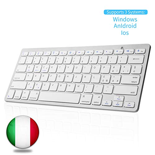 SENGBIRCH Bluetooth Italiana Tastiera, Tastiera Wireless Portatile Light per iPad, Samsung, Huawei, iOS, Android, Windows e Qualsiasi Dispositivo Abilitato Bluetooth, Tastiera Bluetooth, Bianca