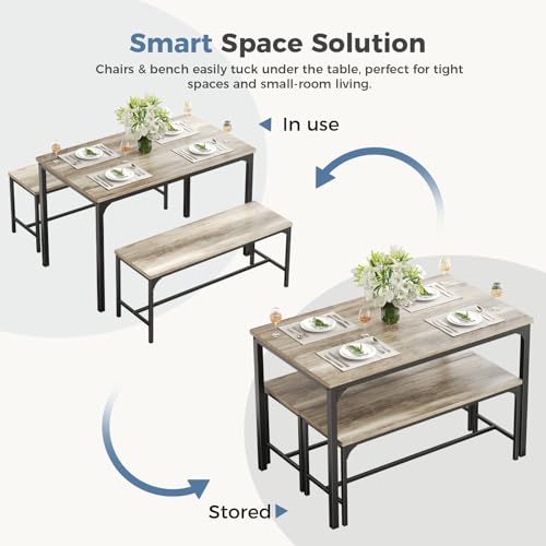 image for DUMOS Dining Table, Dining Table Set for 4 with Bench, Easy to Assembl
