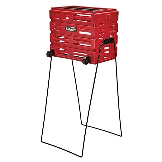 Tourna Ballport Deluxe Tennis Ball Hopper with Wheels - Holds 80 Balls, Red