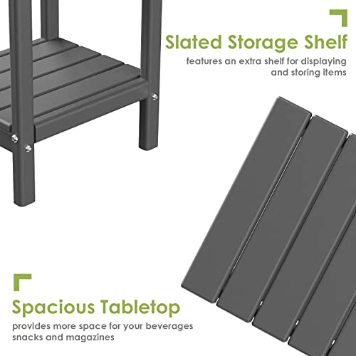 Greenvines Adirondack Outdoor Side Table, 14‘’ X 13’’ Hdpe Plastic All Weather End Tables With Storage Shelf For Poolside Indoor Outside Front Porch Living Room Patio Backyard Campfire, Grey #TOP6