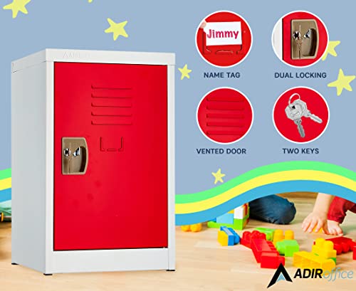 Adiroffice Kids Steel Metal Storage Locker - For Home & School - With Key & Hanging Rods (24 In 1 Door, Red) #TOP1