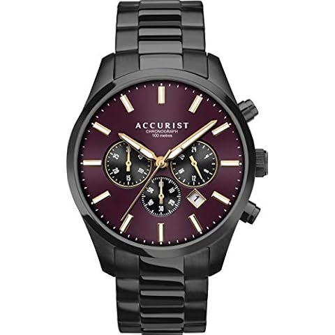 Accurist Mens 42mm Sports Japanese Quartz Watch in Burgundy with Chronograph Date Display, and Black Ion-Plated Stainless Steel Bracelet 7358 Cover