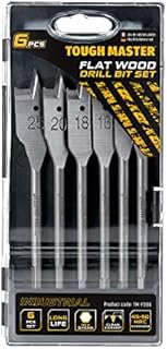 TOUGH MASTER Spade Drill Bits Set, 6 Piece ¼ Inch Quick Change Hex Shank, 10mm, 12mm,16mm, 18mm, 20mm, 25mm Flat Wood Drill Bits with Plastic Carry Case