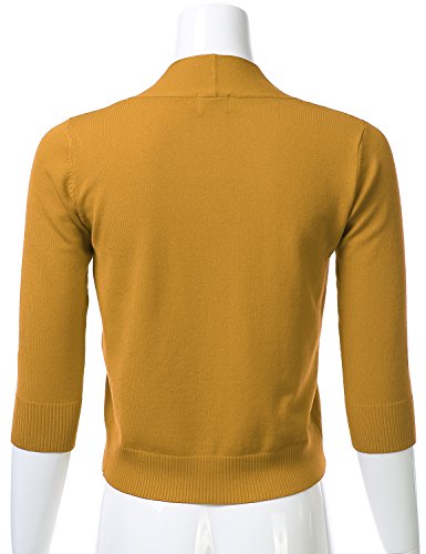Women's Classic 3/4 Sleeve Open Front Cropped Cardigan Mustard L #TOP2