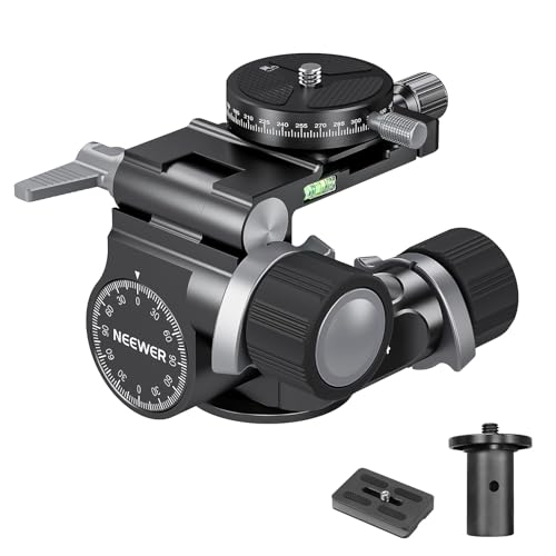 NEEWER 2 Way Geared Tripod Head with Millimeter Micro Adjustment, Aluminum Alloy Pan Tilt Head, 360° Panoramic Arca Type QR Plate Compatible with Sony Canon Nikon DSLR Cameras, Max Load 13.2lb, TH14 by NEEWER - Used condition - US$114.23