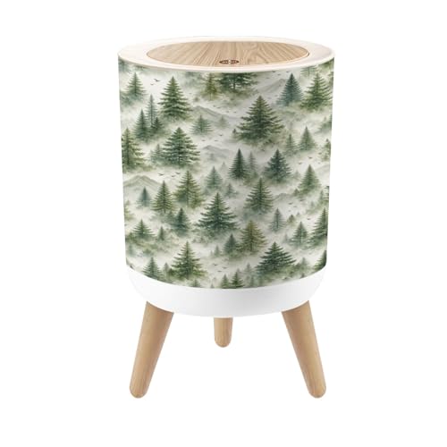 JBNJANKDAV Small Trash Can with Lid Watercolor Stylish Seamless coniferous