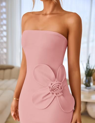 Image of ZESICA Womens Summer Cocktail Strapless Maxi Dress 2026 Formal Bodycon Backless Floral Tube Wedding Guest Party Long Dresses