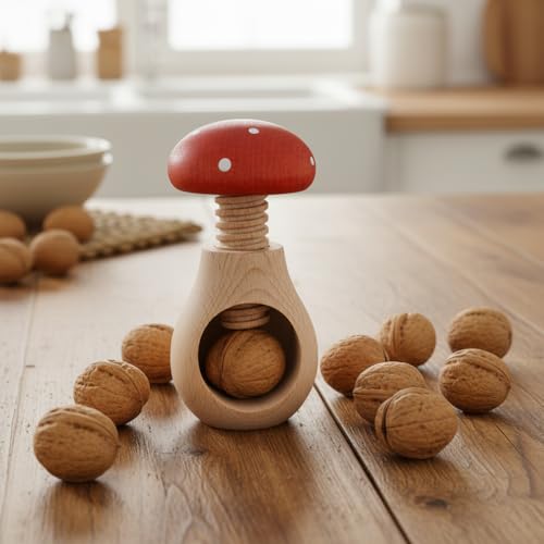 Creative Home Nussknacker Holz | Fliegenpilz Form | 10 x 6 cm | Natürliches Buchenholz | mit Schraubmechanismus | Schraubgewinde | Massiv & Nützlich Nussknack