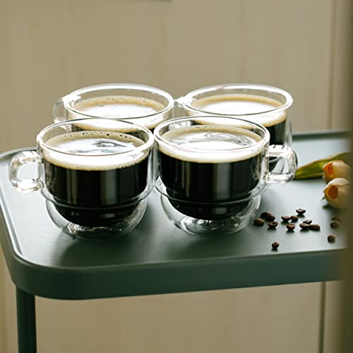 Btat- Stackable Insulated Coffee Mugs, 4 Pack 12 Oz(350 Ml), Ideal For Hot And Cold Drinks, Stackable Cappuccino Cups, Double Wall Glass Coffee Cups, Tea Cups, Latte Cups, Latte Mug #TOP5