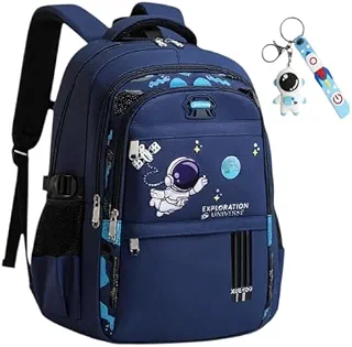 Mochila Escolar Infantil Astronauta, Impermeável, Ortopédica, Azul, preto e Verde, Design Espacial (AZUL)