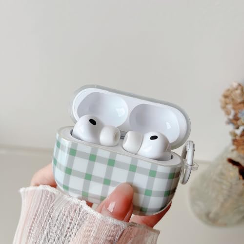 Image of MINSCOSE for AirPods Pro 3 Clear Case,Cute Retro Plaid Pattern Design with Girly Keychain Lock,Soft TPU Protective Shockproof Cover with Cleaner Kit for Girls Women for AirPods Pro 3-Green
