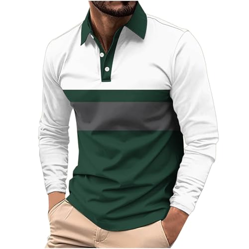 Cambkatl Men's Long Sleeve Golf Shirts - Color Block 2025 Fall Stretch Lapel Button Up Business Casual Tennis T-Shirt