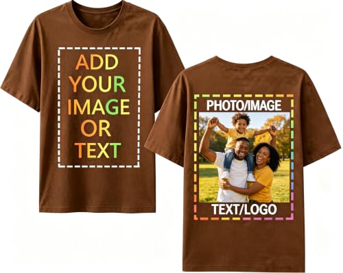 Custom T-Shirts - Personalized, Customized Cotton Unisex,Create Photo, Text, Name or Logo for Men and Women (US, Alpha, Medium, Regular, Regular, Brown)