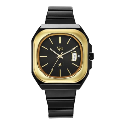 Fastrack Vyb Pioneer Quartz Analog Black Dial Black Stainless Steel Strap Watch for Men - FV30037KM01W