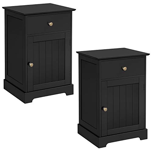 Yaheetech 2pcs Mesita de Noche Mesitas Auxiliares con un Cajón y Puerta de Listones Mesillas de Madera para Sofá Armario de Almacenamiento 40x35x60 cm