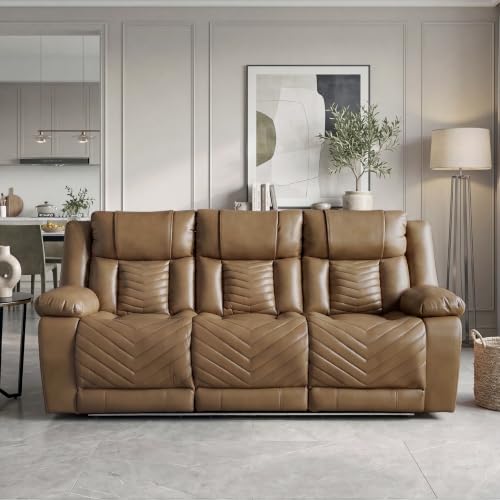 Image of Lexicon Faux Leather Power Double Reclining Sofa, Drop-Down Table, Brown