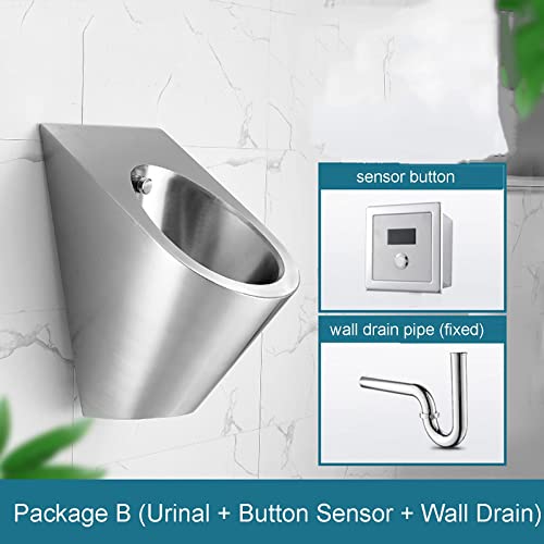 OTQEFTN 304 Stainless Steel Integrated Sensor urinals,Wall-Mounted Drainage Toilet urinals with Drain Pipe Men's urinals,for Home Improvement, Hotels, Clubs, Public Toilets