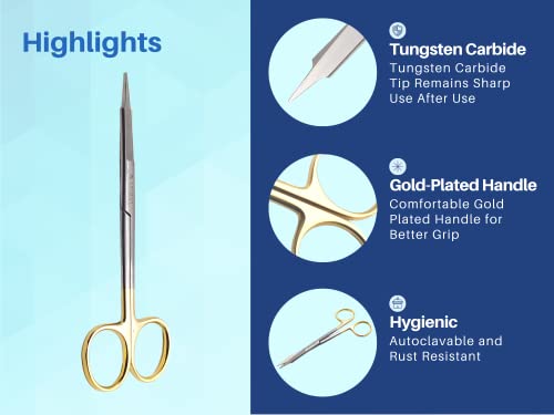 Image of ARTMAN INSTRUMENTS Goldman Fox Skin Tag Scissors 5 inches with Tungsten Carbide Gold Plated Surgical Dental Surgical Scissors Gingival Tissue Stitch Cuttings Precision(Straight)