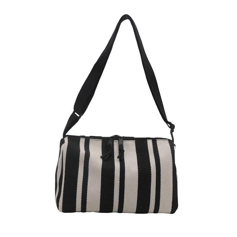 Striped Canvas Crossbody Bag for Women, Large Capacity Retro Casual Shoulder Bag with Adjustable Strap3