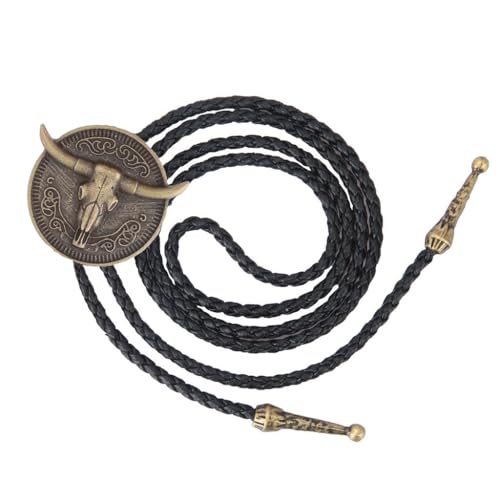 Image of Joxevyia Bolo Tie for Men Vintage Cow Skull Leather Rope Western Cowboy Necktie Vintage Bola Tie Gift for Him