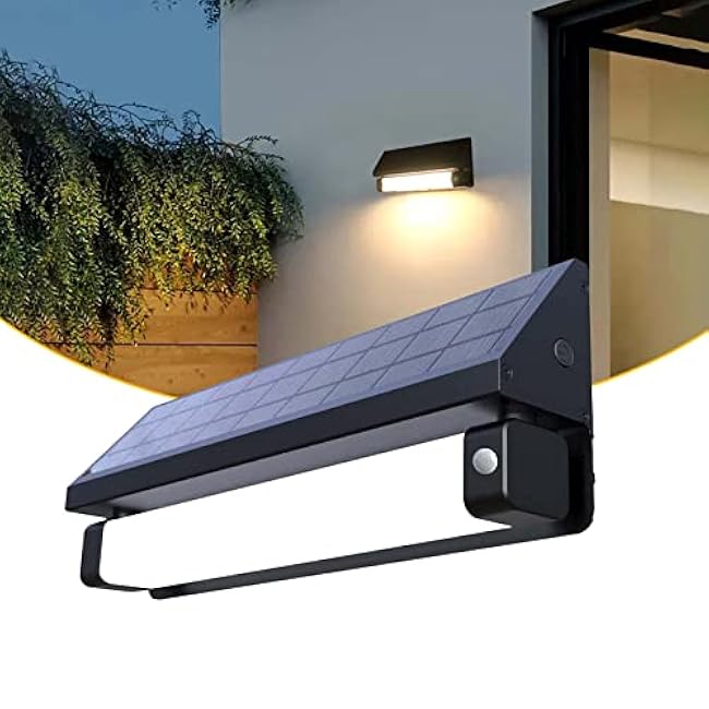 Aluminum 1000lumens 3Modes Adjustable Warm White and Cold White Solar Wall Light Outdoor Solar Sconce Motion Sensor Waterproof Exterior House Number Light for Fence, Patio, Porch, Yard