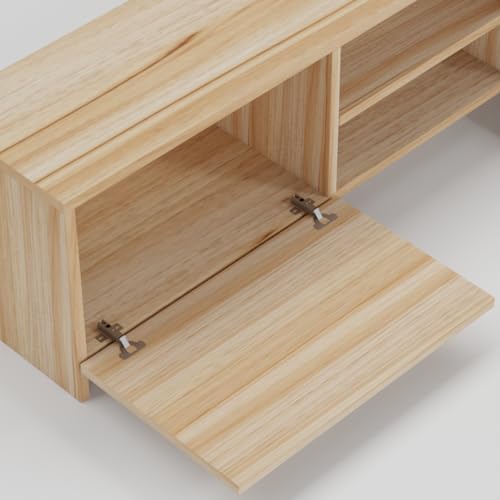 Image of Modern Living Room TV Stand with Open Display Compartment, Dual Side Storage Units, and Clean Contemporary Design for Home Decor | Assembly-DIY | Color-Asian Light