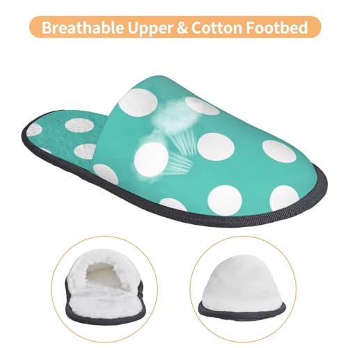 Teal Turquoise And White Polka Dot Print Women Slippers Home Furry Shoes Keep Men Couples Shoes Warm For Women-4