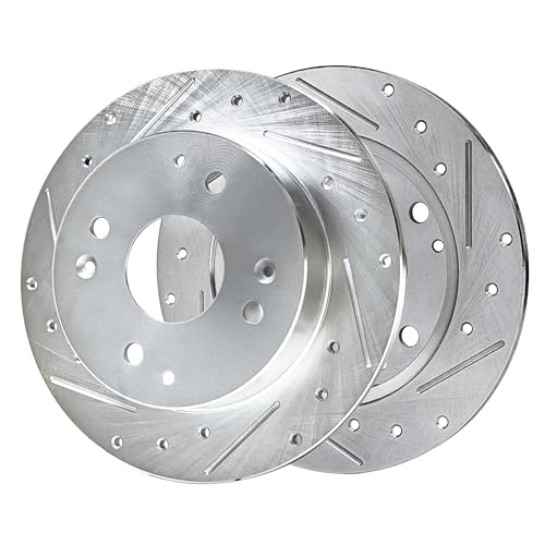 Image of Detroit Axle - Rear Brake Kit for 1997 CL, 1991-1997 Honda Accord Replacement 1991 1992 1993 1994 1995 1996 1997 Drilled & Slotted Disc Brake Rotors Ceramic Brakes Pads