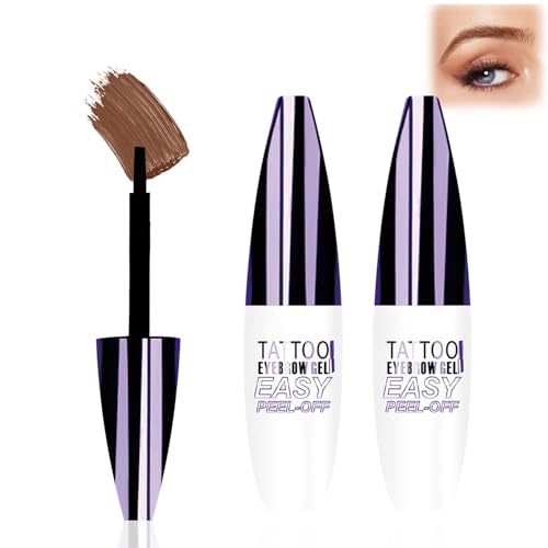 Easy Peel-Off Eyebrow Gel, Qiciy Tattoo Eyebrow Gel Easy Peel Off, EyebrowGel Waterproof- Waterproof & Sweatproof for All Skin Types (Light Brown, 2pcs)