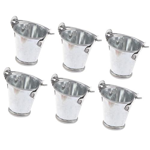 6 Mini Metal Buckets with Handles Small Miniature Galvanized Tinplate Buckets Mini Water for Home Micro Landscape Garden Bucket for Party