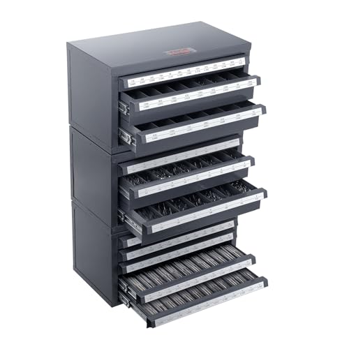 VEVOR Lot de 3 organiseurs à cinq tiroirs à trois lettres pour tailles de jauge de fil, empilables pour le rangement des forets, Q235, gris avec texture...