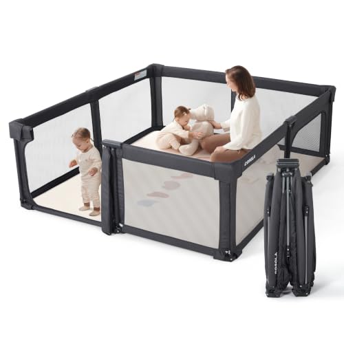Image of Baby Playpen Portable, Pre-Assembled Play Pen 71x79 Large Foldable Playpen for Babies and Toddlers, Sturdy and Safe Toddler Play Yard Indoor Outdoor with Carry Bag, Black