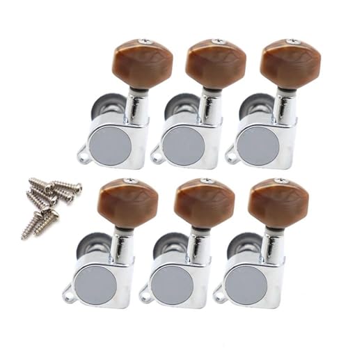 ペグ マシンヘッド 6点セット 3L3R 6L 6R 小型スクエアハンドル フォークギター チューニングノブ チューニングマシンヘッド クローム コーヒー色 パール(6L)