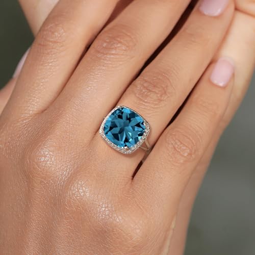 gem stone king 10k white gold gemstone birthstone and white created sapphire ring for women  cushion 12mm  wedding anniversary promise ring for women  available in size 5 6 7 8 8