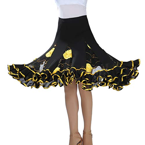 Tookang Falda de Danza para Mujer Falda de Columpio Bordada Traje de Baile Flamenco Sevillanas Tango Skirts Falda Plisada Falda de la Rodilla